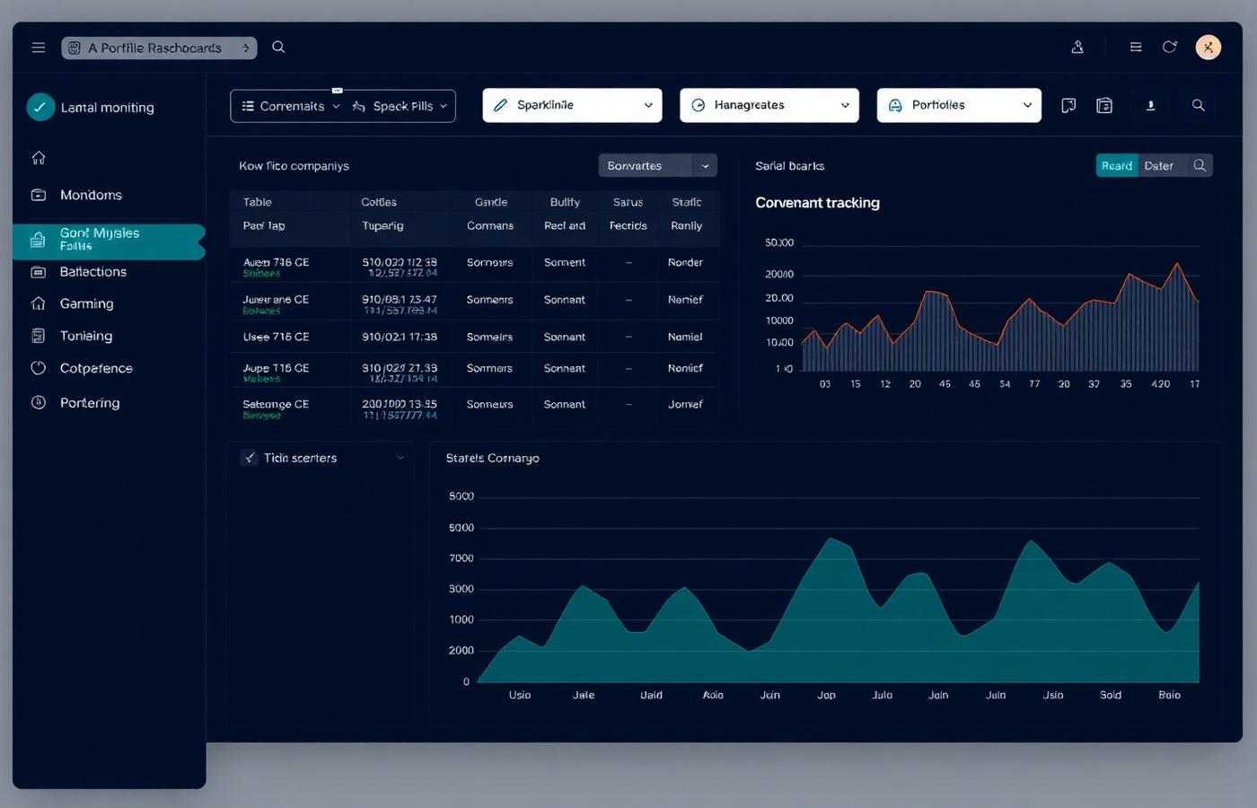 Private debt software monitoring view showing covenant thresholds and portfolio alerts